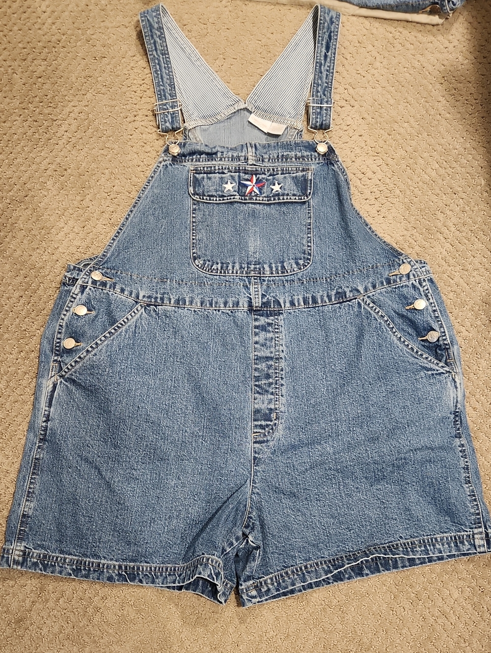 Vintage Cherokee Denim Shortalls, classic 1990s style PATRIITIC EMBROIDERED 18W
